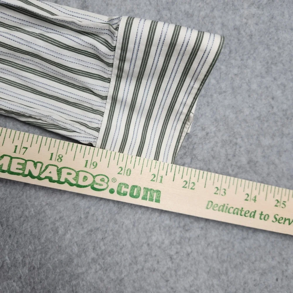 Banana Republic Dress Shirt Mens XL 17-17.5 White Green Striped Fitted Button Up